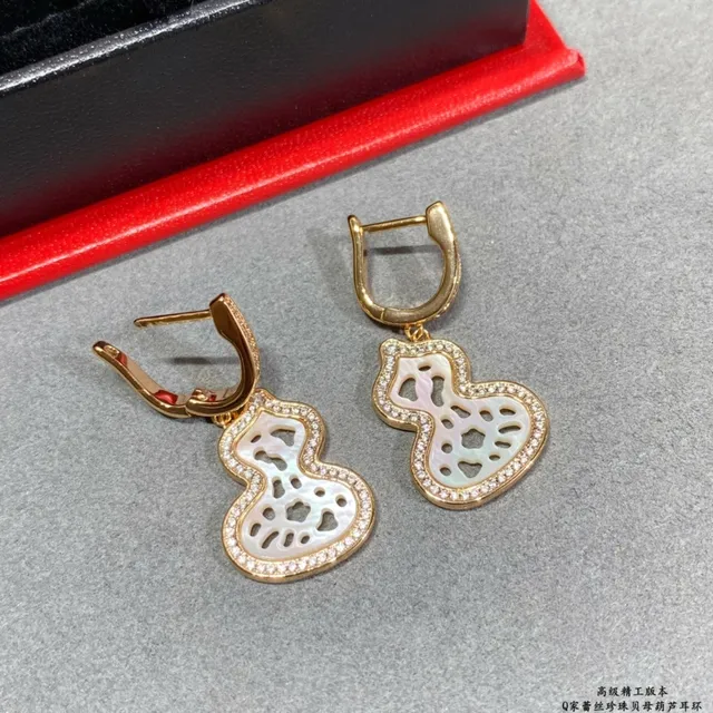 Gold-Tone Gourd-Shaped Openwork Mother-of-Pearl and Pavé Crystal Earrings 3