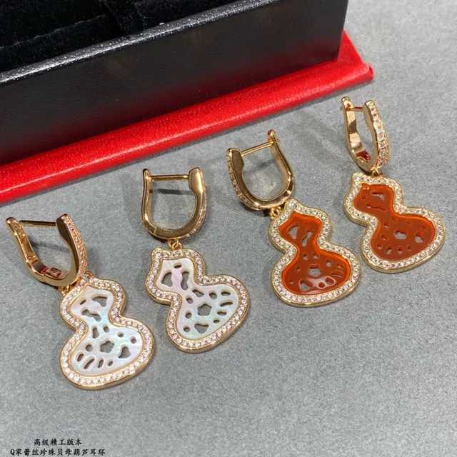 Gold-Tone Gourd-Shaped Openwork Mother-of-Pearl and Pavé Crystal Earrings 4