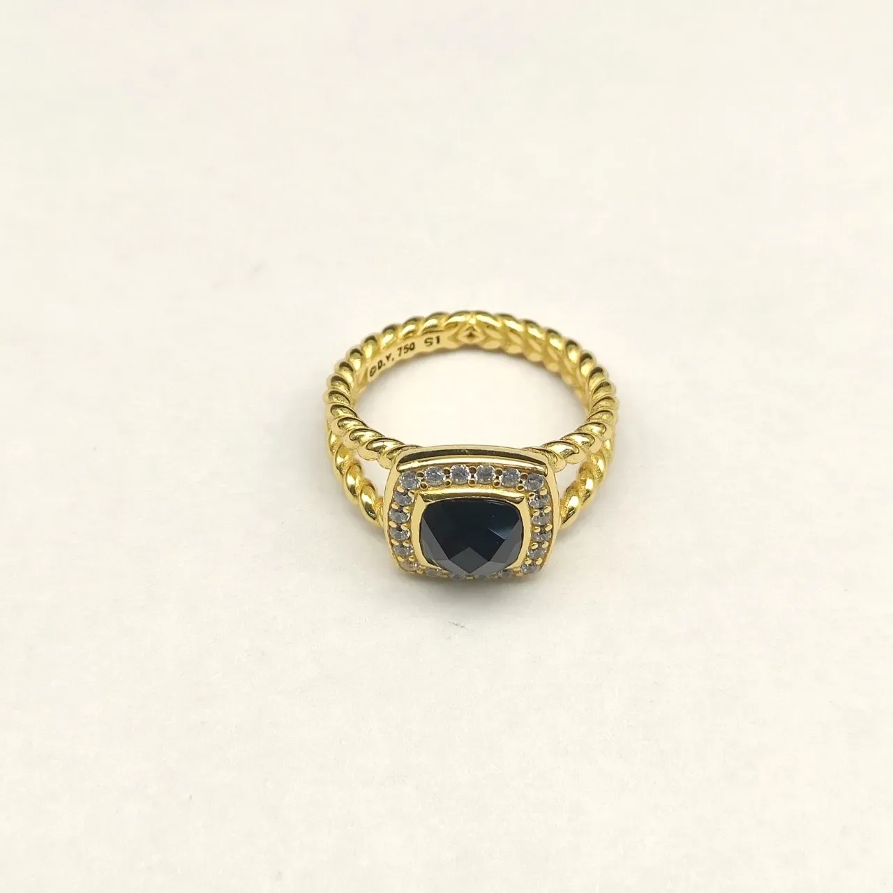Gold-Tone Halo Square Black Stone Ring 2
