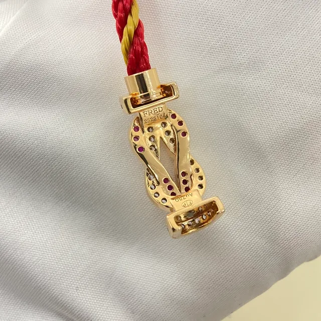 Gold-Tone Knot-Clasp Ruby and Diamond-Pavé Red Braided Cord Bracelets 4