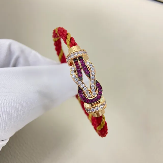 Gold-Tone Knot-Clasp Ruby and Diamond-Pavé Red Braided Cord Bracelets 6