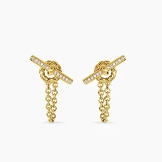 Gold-Tone Knot Motif Pavé Bar Chain Drop Earrings