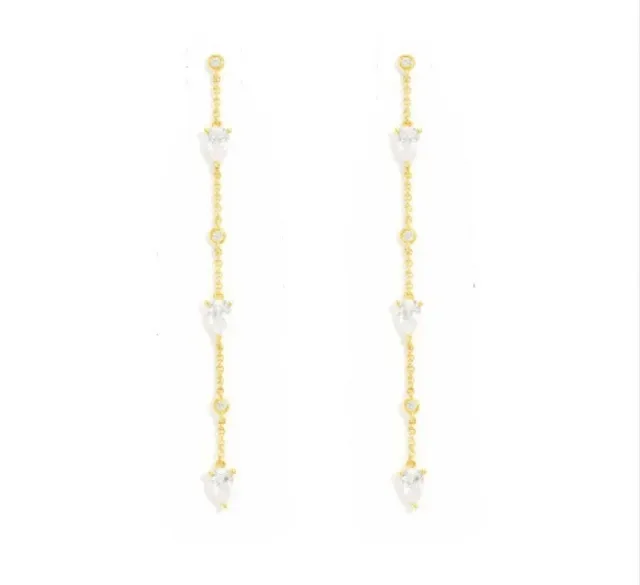 Gold-Tone Multi-Stone Dangling Chain Earrings 2