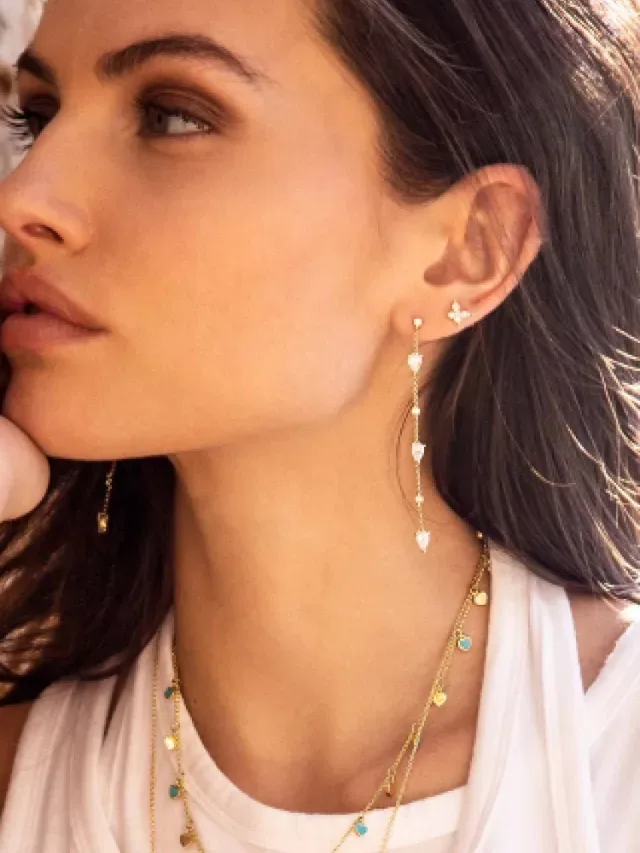 Gold-Tone Multi-Stone Dangling Chain Earrings 3