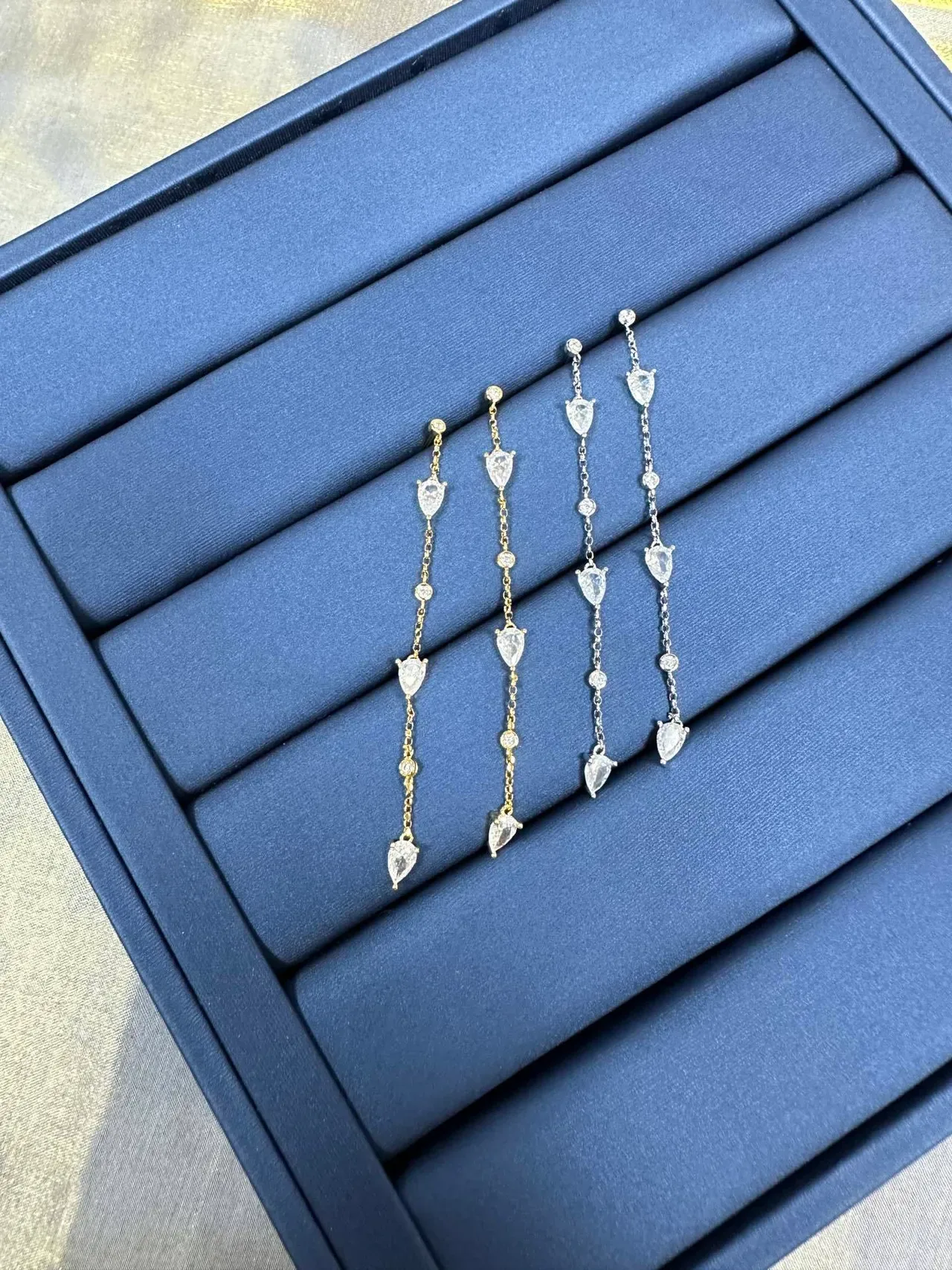 Gold-Tone Multi-Stone Dangling Chain Earrings 7