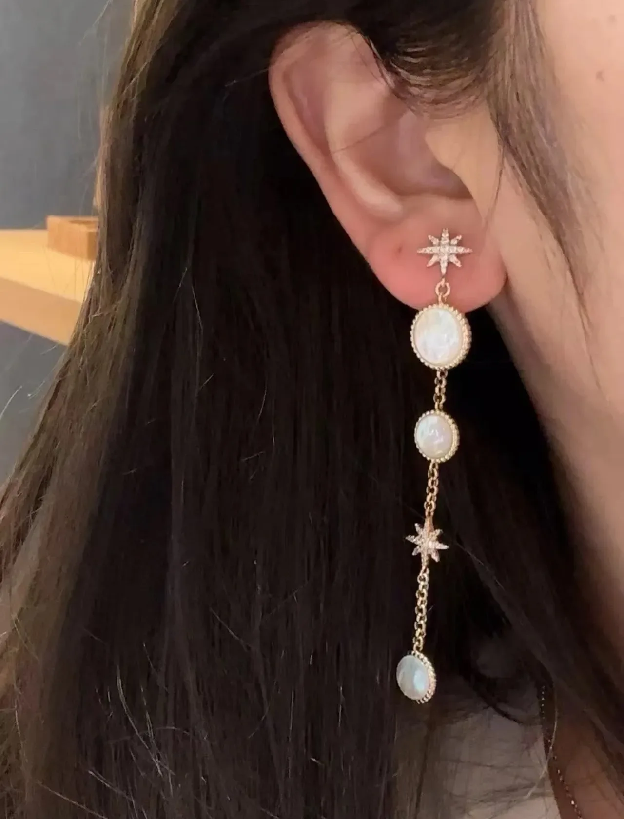 Gold-Tone Multi-Stone Star Motif Dangling Earrings 3