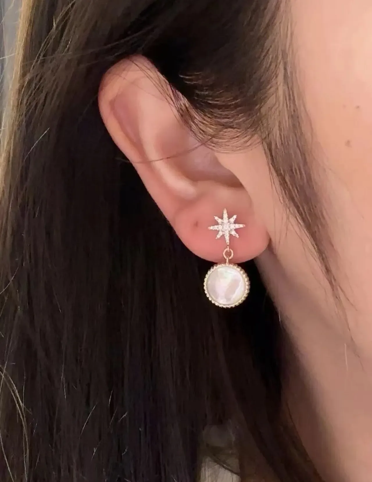 Gold-Tone Multi-Stone Star Motif Dangling Earrings 4