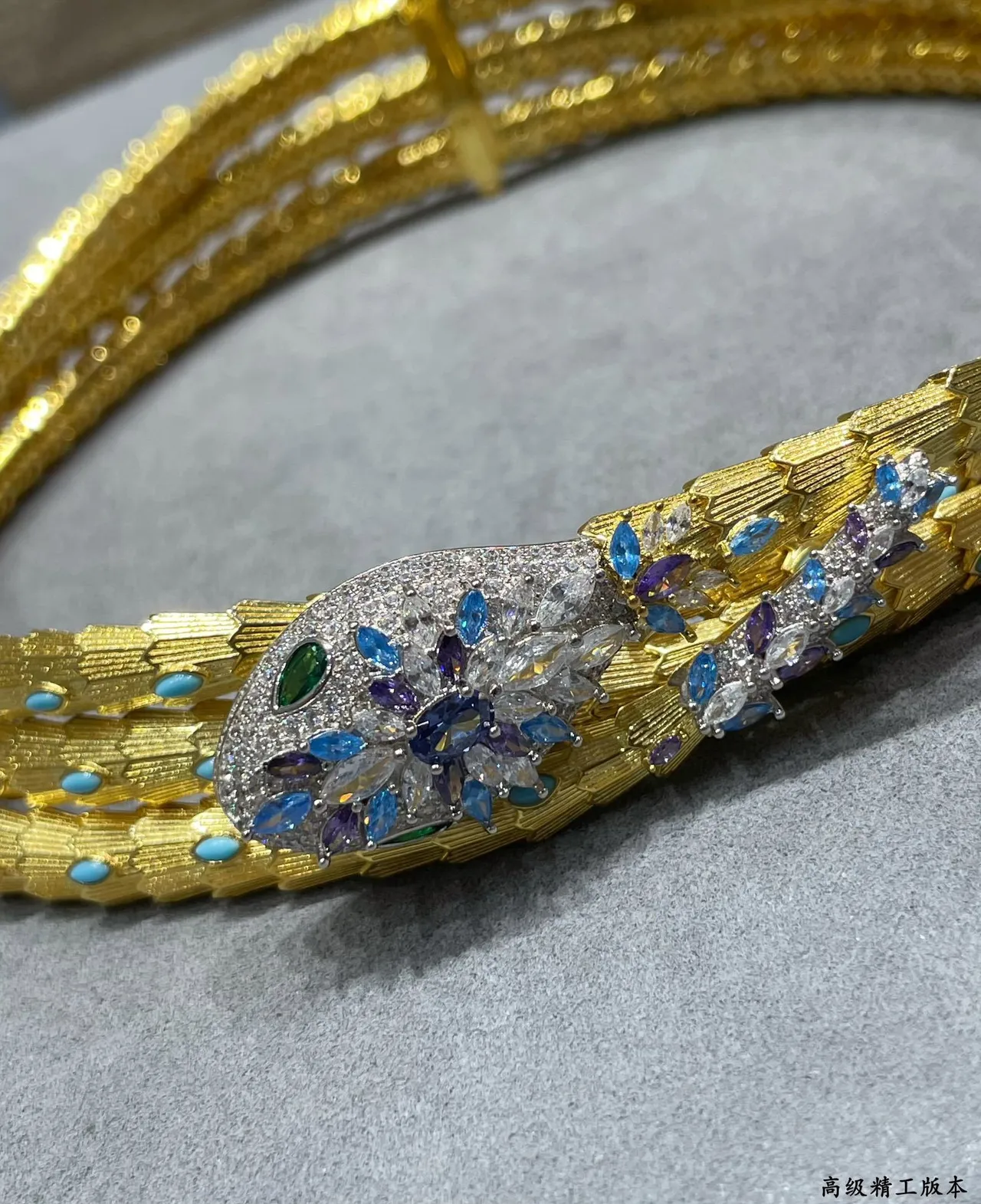 Gold-Tone Multi-Strand Snake-Head Gemstone Necklace 3
