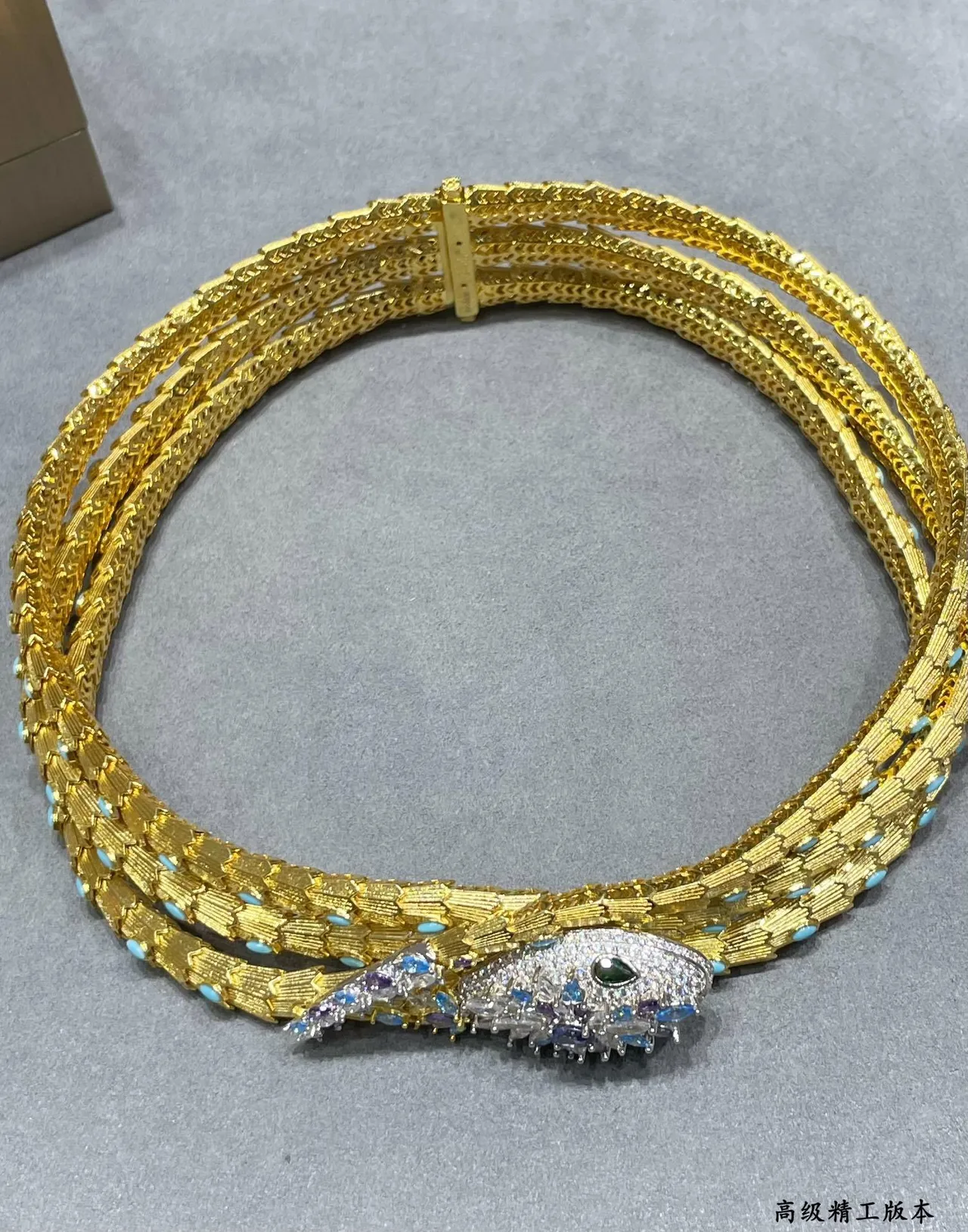Gold-Tone Multi-Strand Snake-Head Gemstone Necklace 5