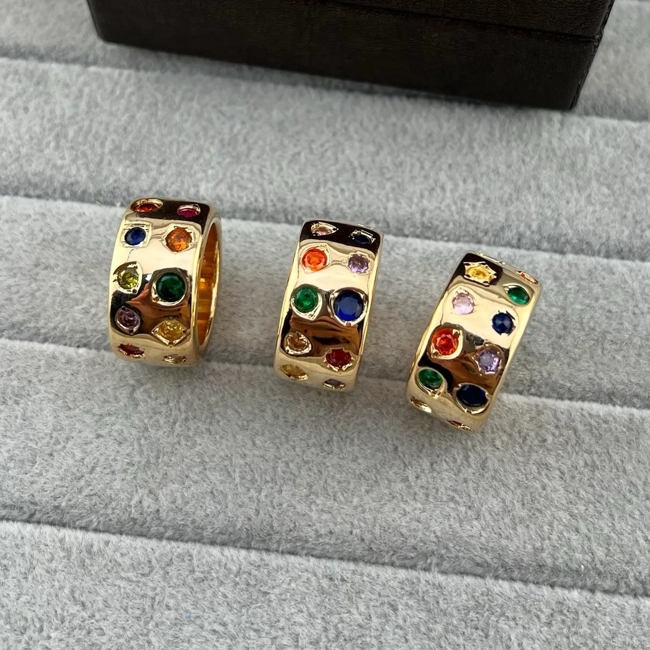 Gold-Tone Multigem Recessed Bezel Wide Band Rings 3