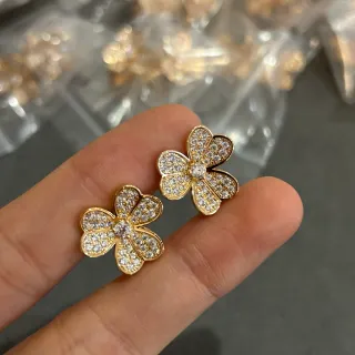 Gold-Tone Pavé Five-Petal Flower Stud Earrings