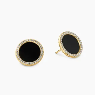 Gold-Tone Pavé Halo Black Cabochon Stud Earrings