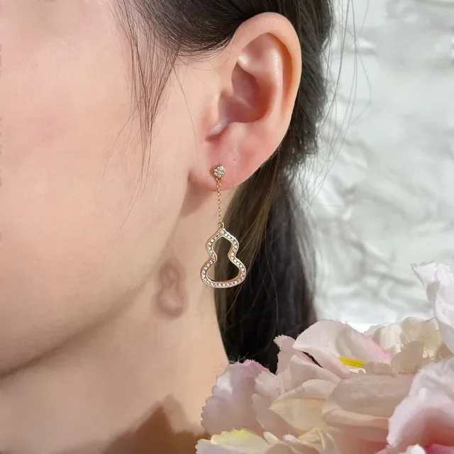 Gold-Tone Pavé Hollow Gourd Dangle Earrings 9