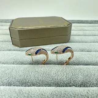 Gold-Tone Pavé-Set Blue and Green Stone Hinged Hoop Earrings