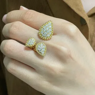 Gold-Tone Pavé Teardrop and Oval Cluster Stackable Rings