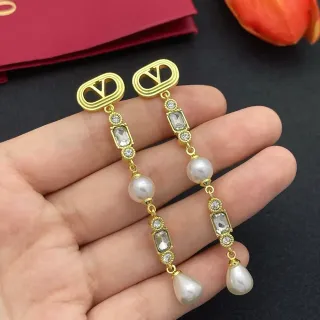 Gold-Tone Pearl and Faceted Stone Drop Earrings