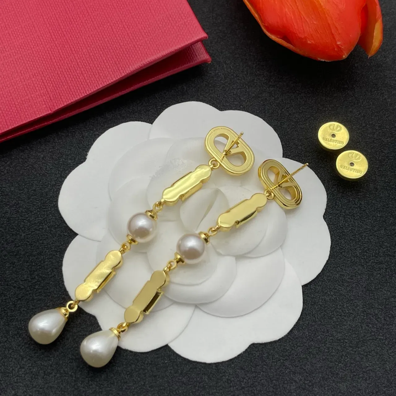 Gold-Tone Pearl and Faceted Stone Drop Earrings 3