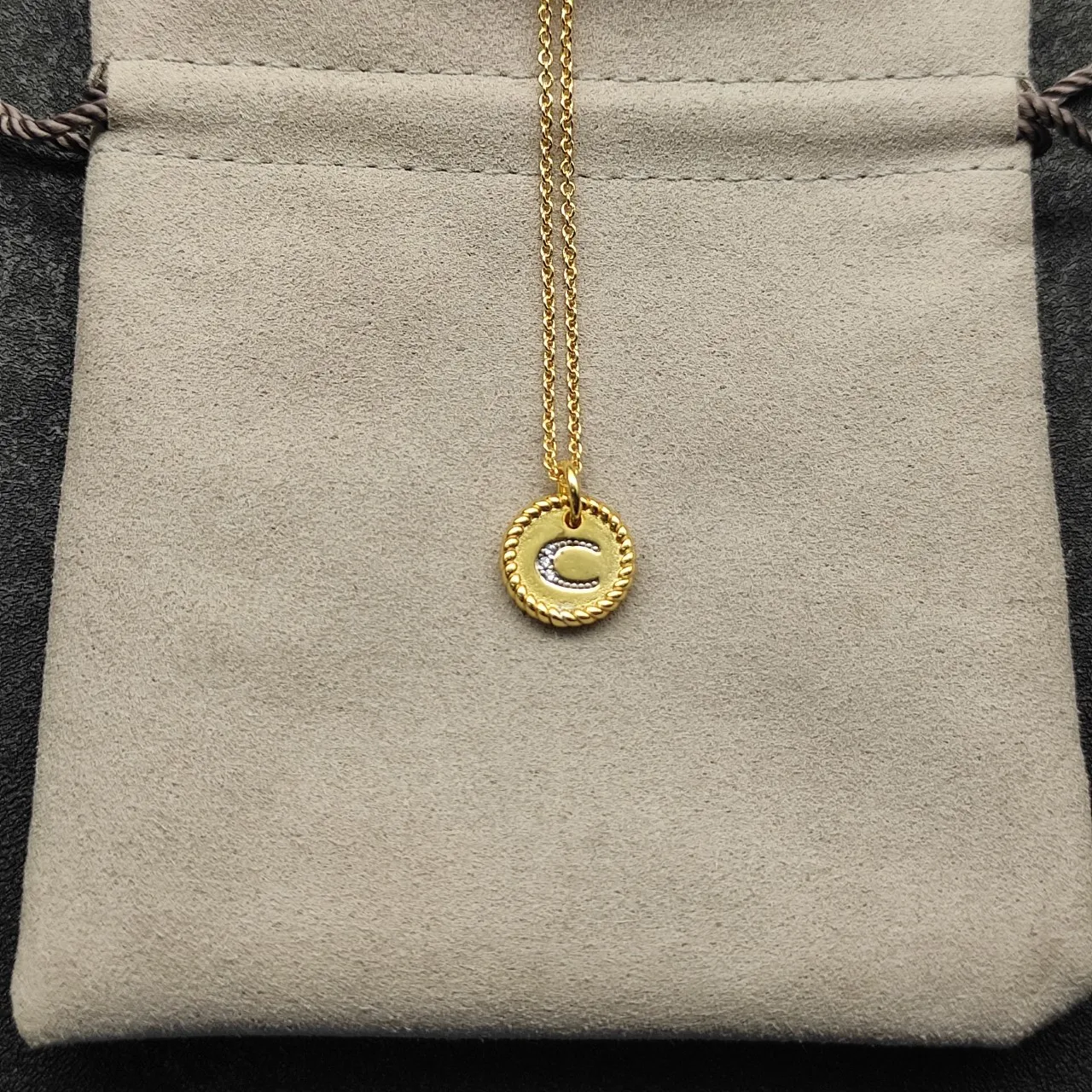 Gold-Tone Rope-Edge Initial C Pavé Disc Necklace 2