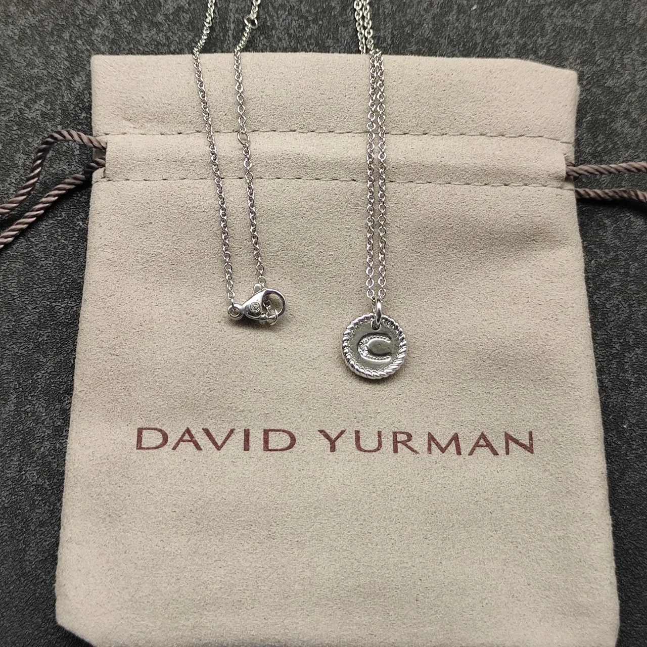 Gold-Tone Rope-Edge Initial C Pavé Disc Necklace 4
