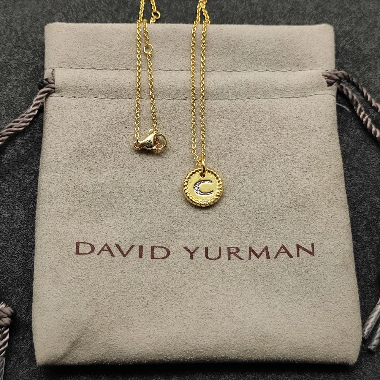 Gold-Tone Rope-Edge Initial C Pavé Disc Necklace 5