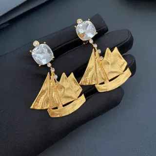 Gold-Tone Sailboat Motif Crystal Drop Earrings