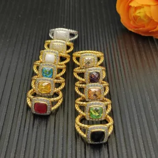 Gold-Tone Stackable Cushion-Cut Gemstone Pavé Halo Rope-Twist Rings