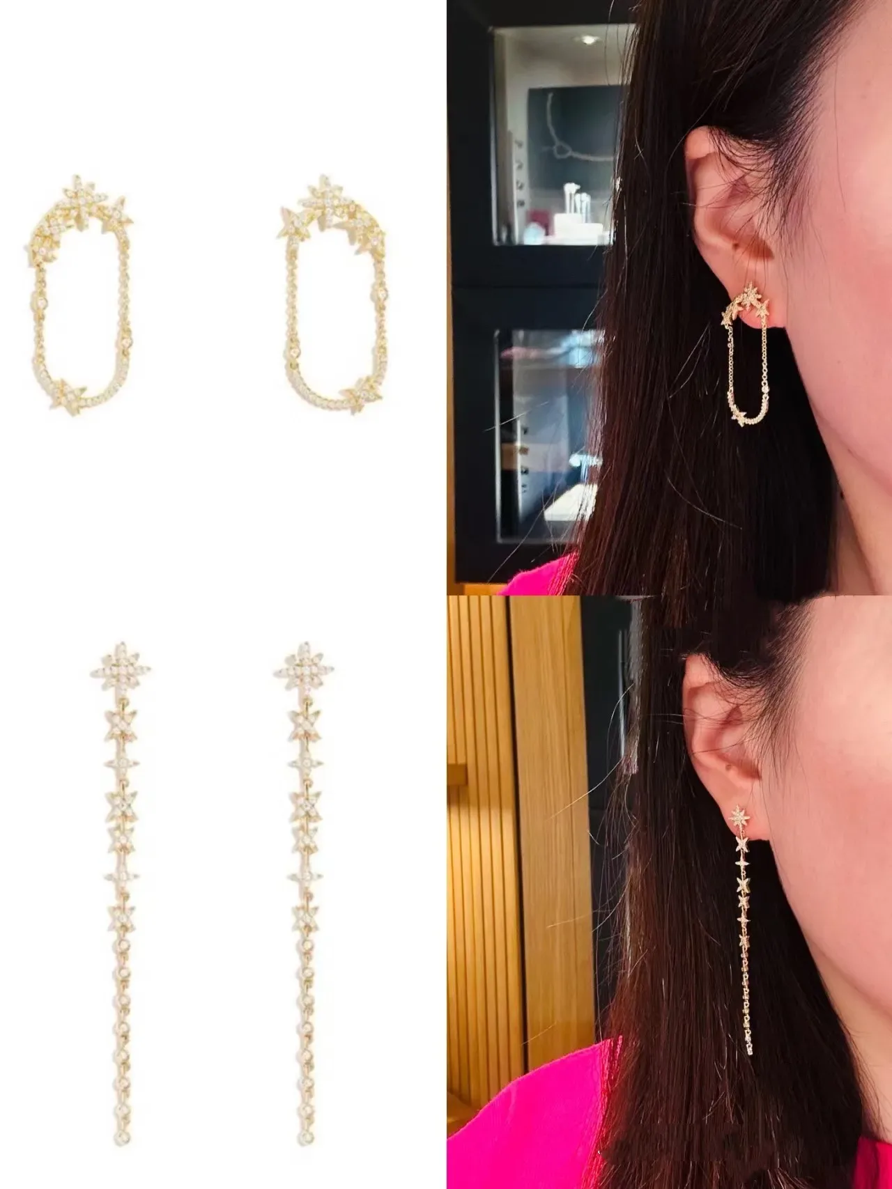 Gold-Tone Star Crystal Drop Earrings 2