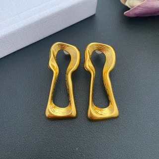Gold-Tone Textured Keyhole Silhouette Earrings
