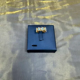 Gold-Tone Turquoise and Pavé Floral Starburst Ring