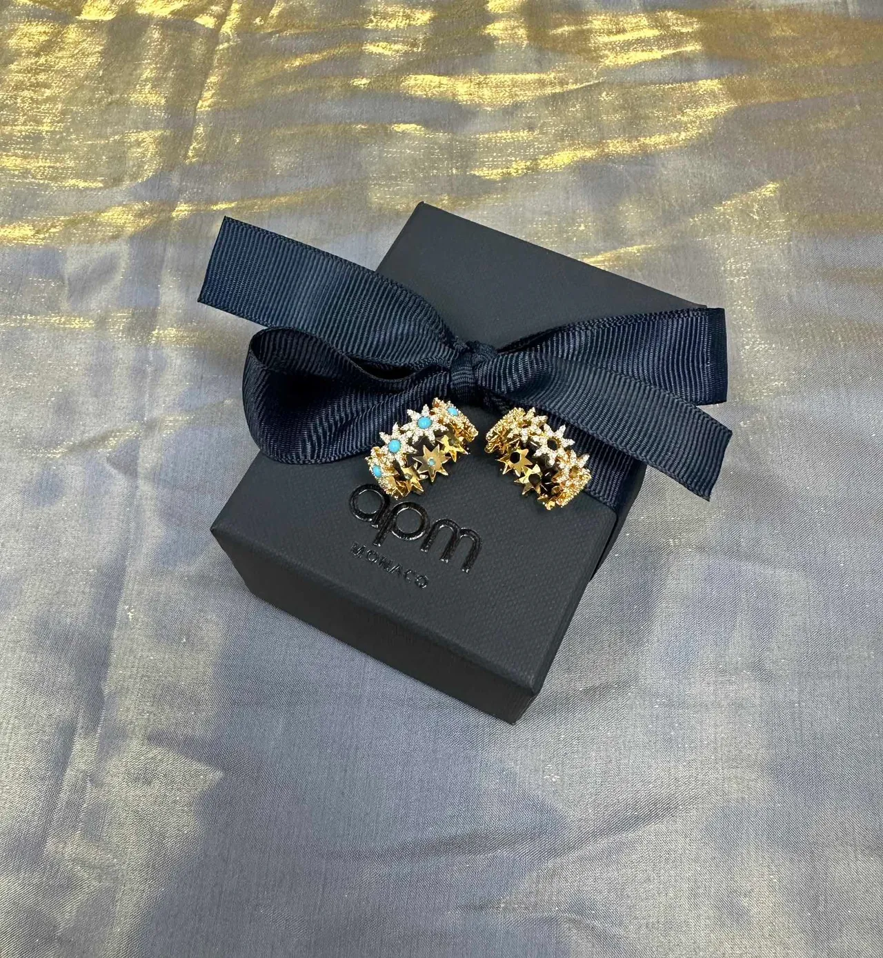 Gold-Tone Turquoise and Pavé Floral Starburst Ring 6