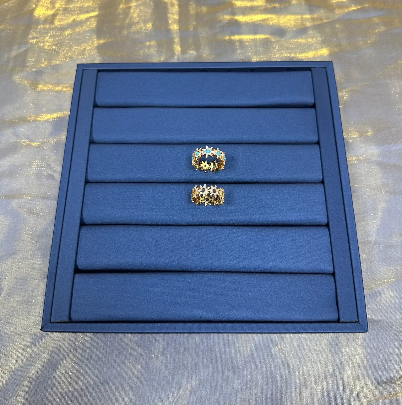 Gold-Tone Turquoise and Pavé Floral Starburst Ring 8