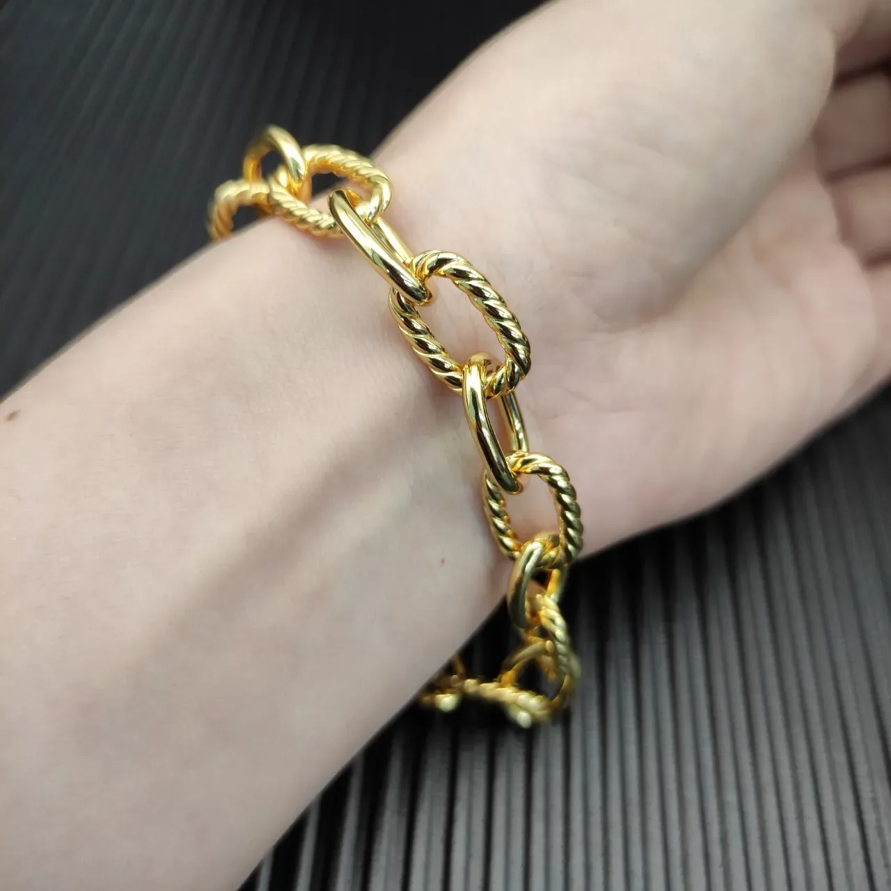 Gold-Tone Twisted Rope and Oval Link Chain Bracelet 7