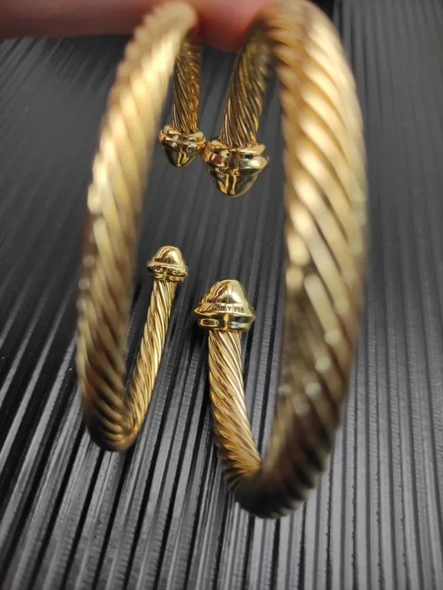 Gold Twisted Rope Diamond Terminal Bangle Bracelet 2