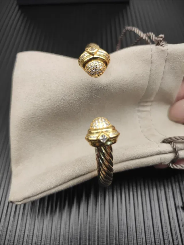 Gold Twisted Rope Diamond Terminal Bangle Bracelet 4