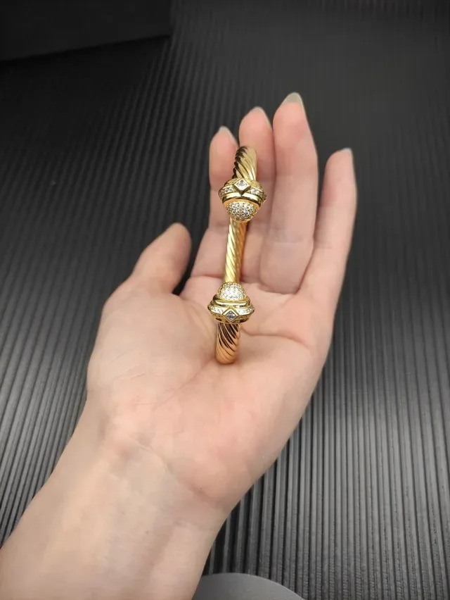 Gold Twisted Rope Diamond Terminal Bangle Bracelet 6