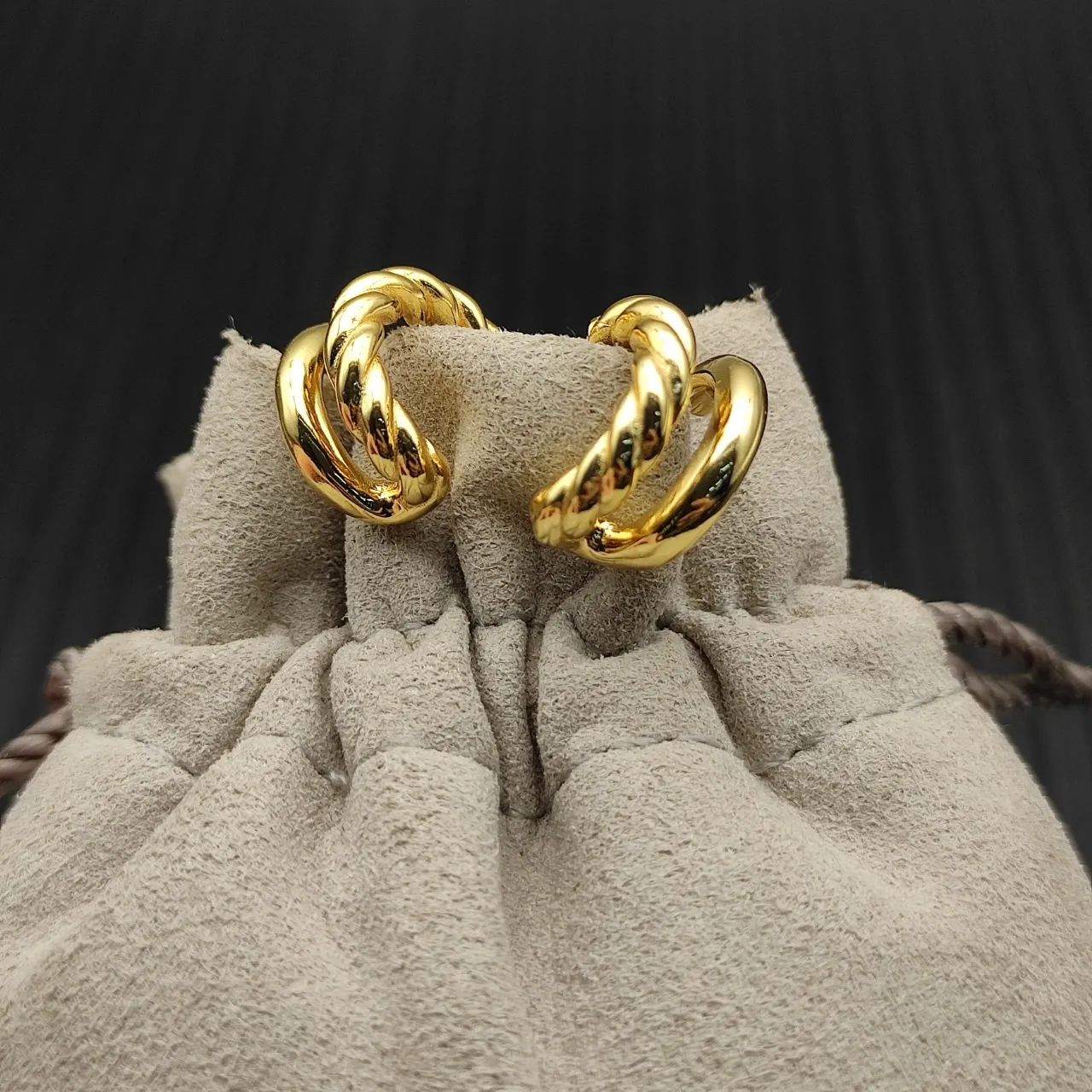 Gold Twisted Rope Motif Hinged Hoop Design Earrings 5