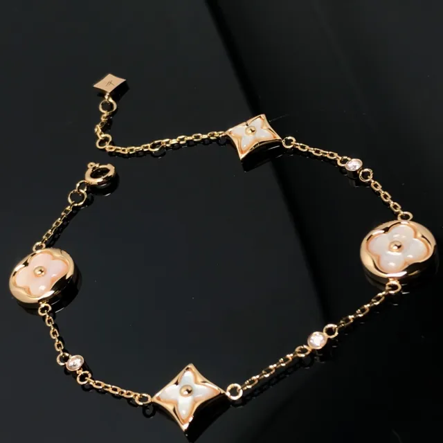Gold White Chain Mother-of-Pearl Floral Charms Bracelet 4