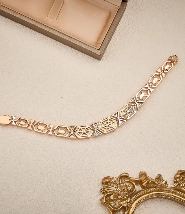 Gold White Geometric Hexagonal Links Enamel Inlays Necklace 2