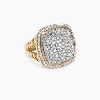 Gold White Pavé-Set Square Face Ring