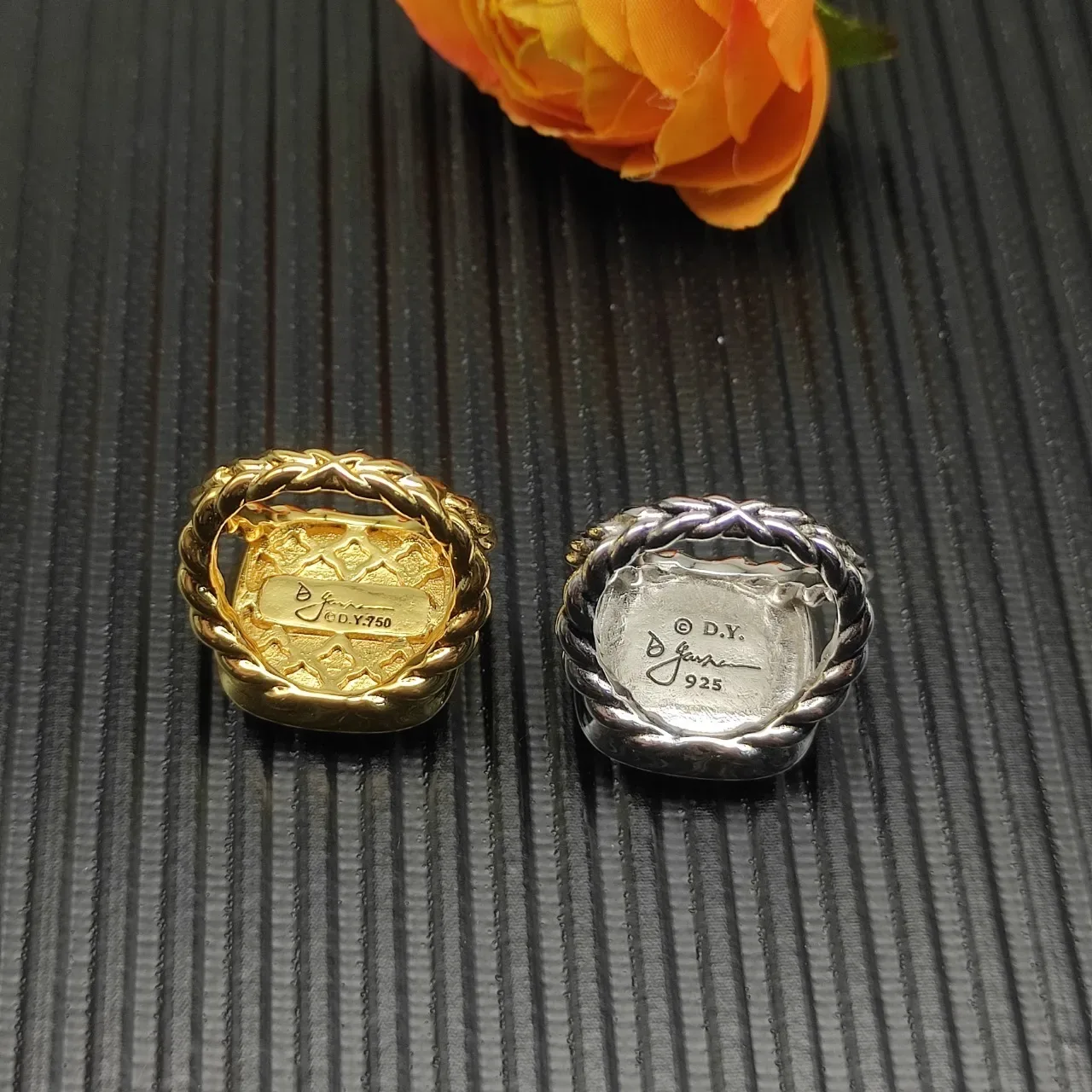 Gold White Pavé-Set Square Face Ring 2