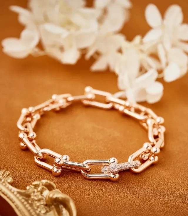 Gold White Rose Chain-Link Spherical Bead Accents Bracelet 2