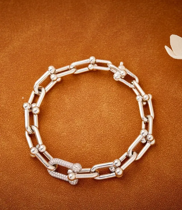 Gold White Rose Chain-Link Spherical Bead Accents Bracelet 5
