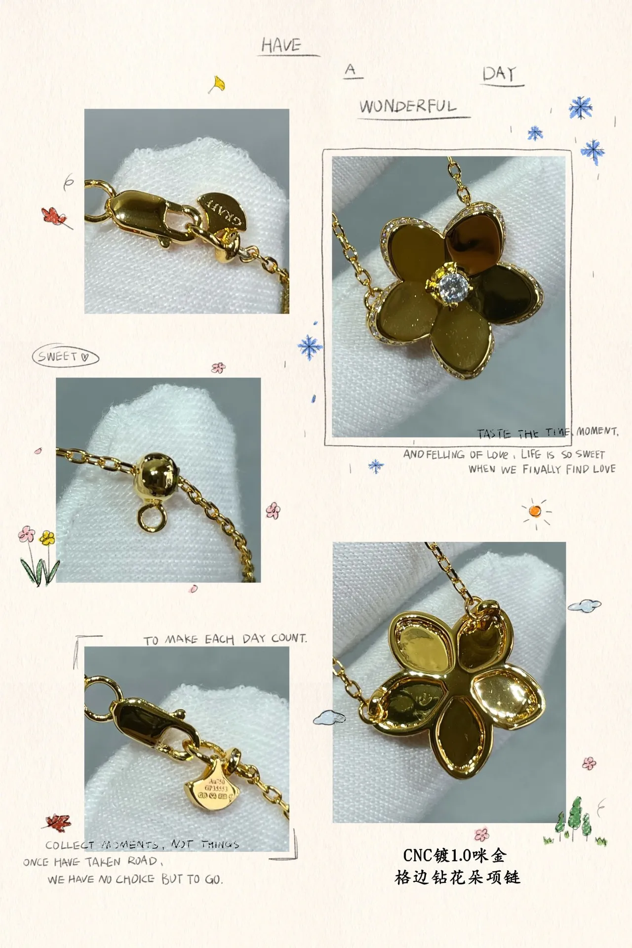 Graff Flower Gold Brown Five-Petal Pendant Central Round Gemstone Necklace 5
