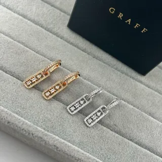 GRAFF Gold Silver Rectangular Drop Pave-Set Earrings