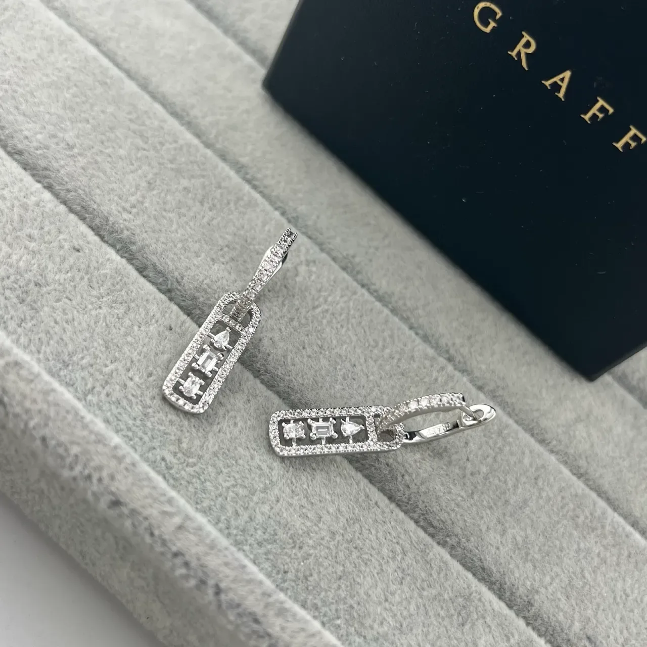 GRAFF Gold Silver Rectangular Drop Pave-Set Earrings 3