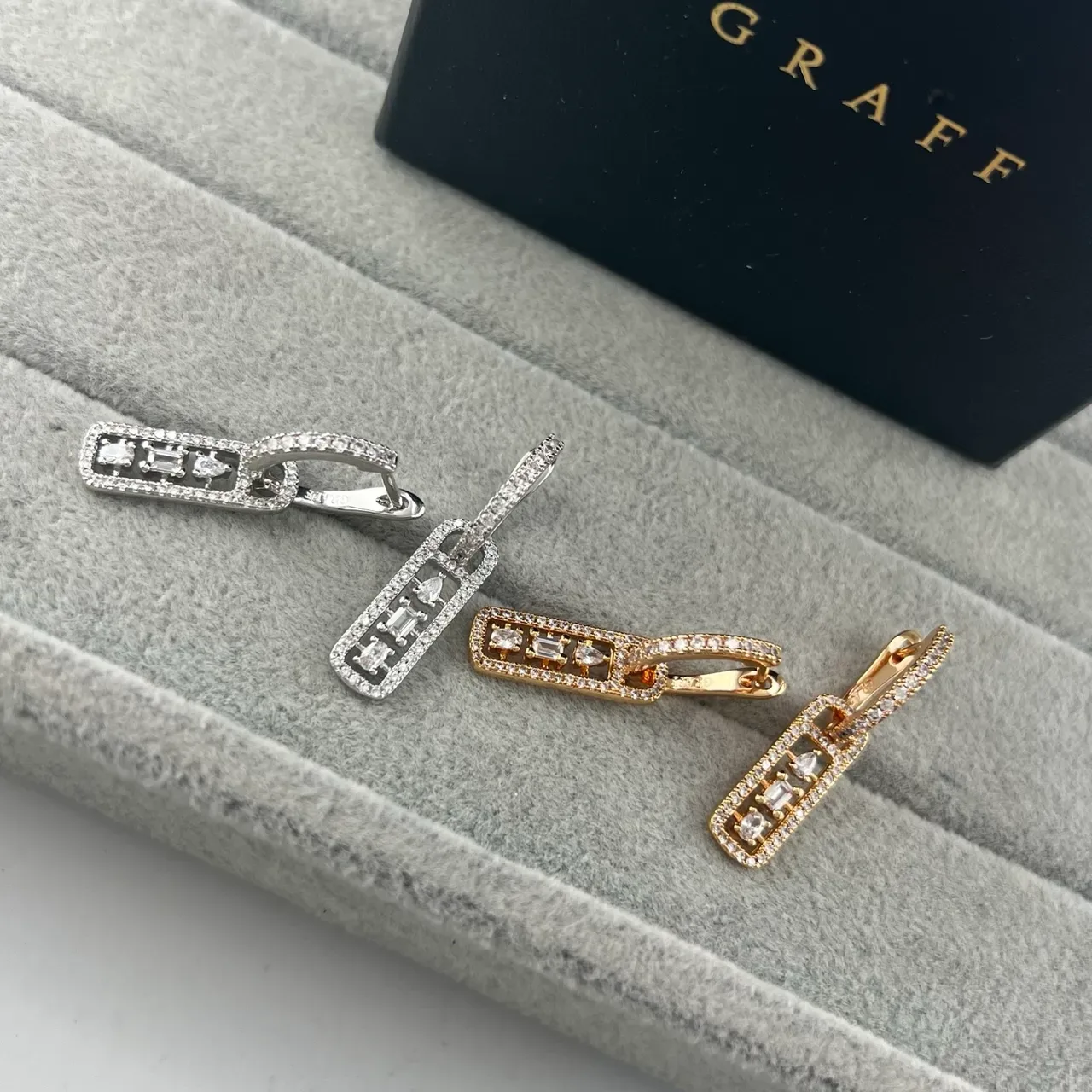 GRAFF Gold Silver Rectangular Drop Pave-Set Earrings 4