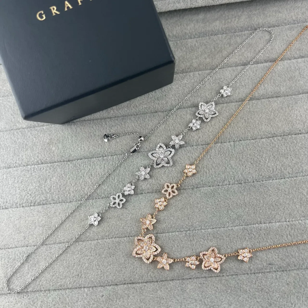 Graff Silver Gold Floral Motif Pavé-Set Stones Necklace 5