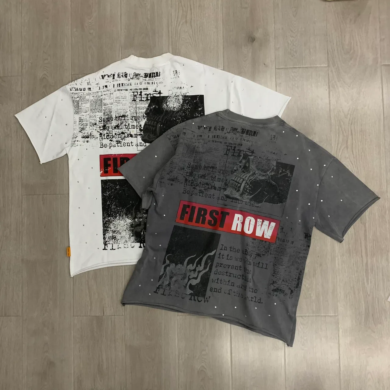 Graphic-Print Distressed Typography Perforated Oversized T-Shirt 11