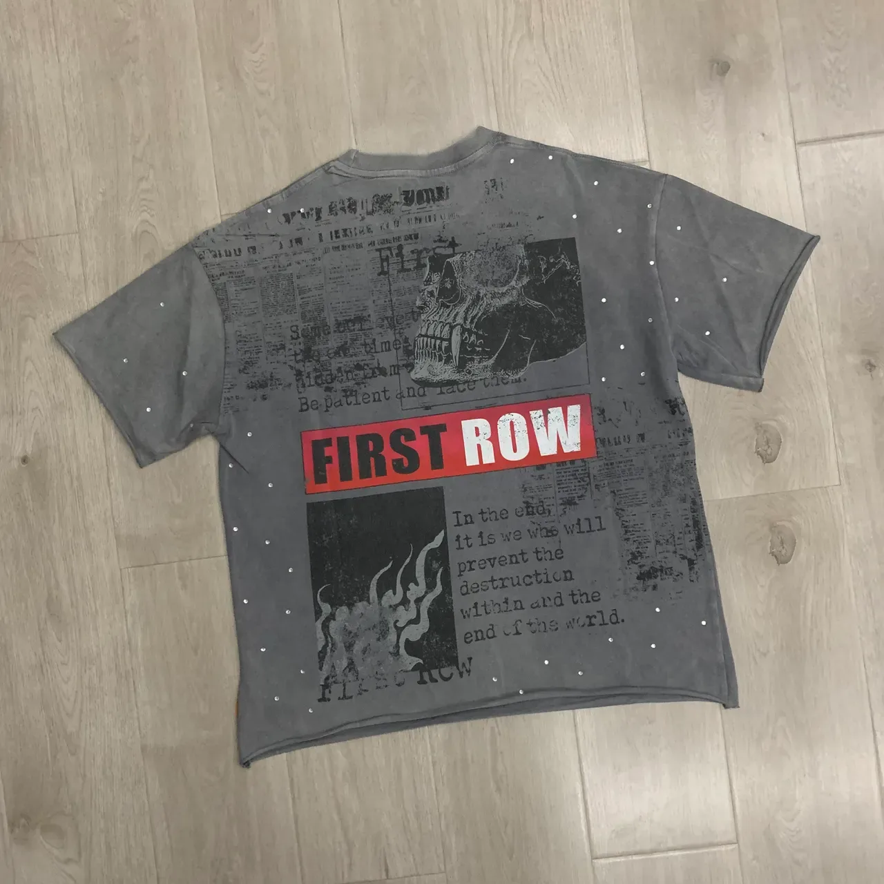 Graphic-Print Distressed Typography Perforated Oversized T-Shirt 13