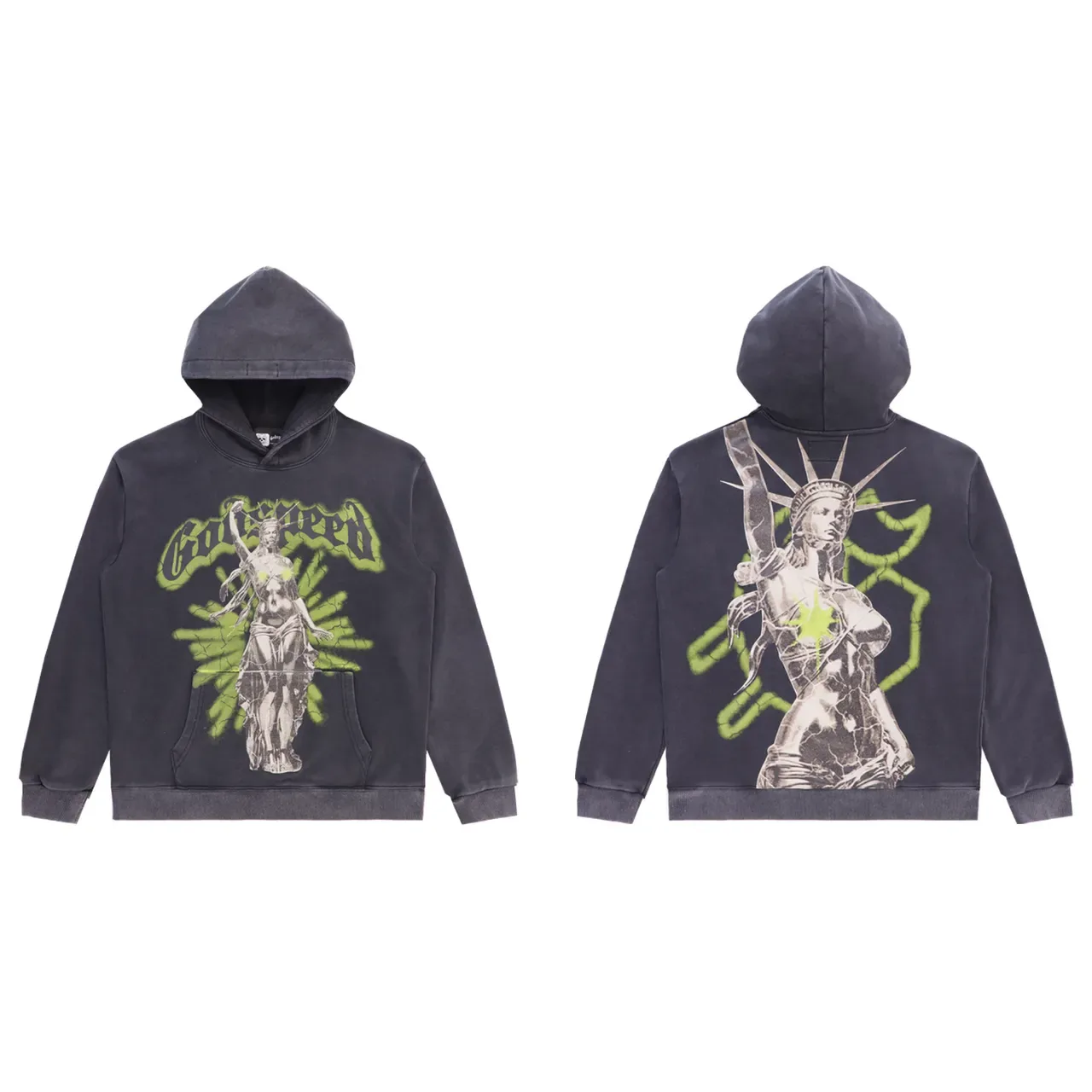 Graphic Print Distressed Wash Hoodie 3